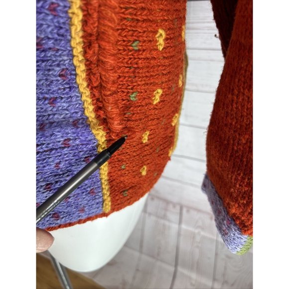 VTG Handmade by Rainbow crafts Cardigan women Size L Knitted Sweater Orange Blue - Picture 10 of 10